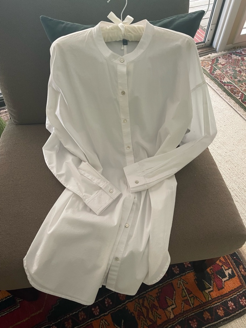 Eileen Fisher mandarin collar button-Up long sleeve shirt. Organic cotton. Med.